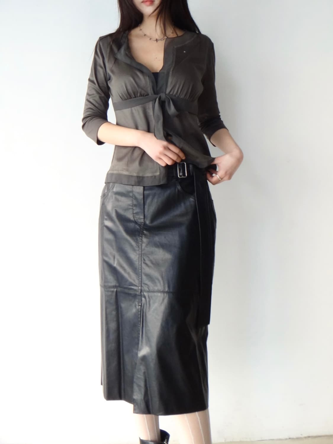 SISLEY Leather belt skirt 상품이미지1