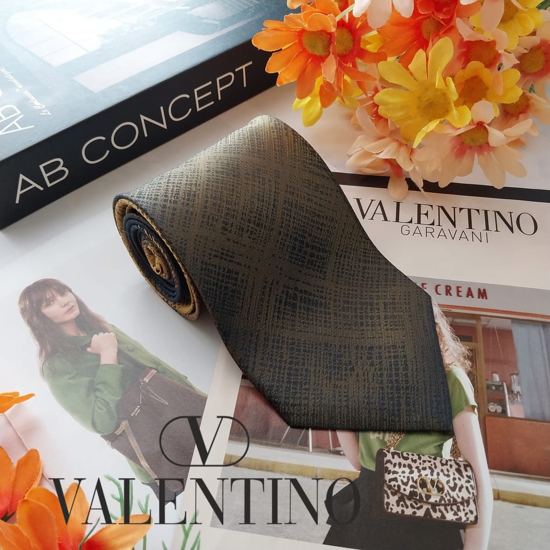 발렌티노 실크 골드 패턴 넥타이 10cm A+~A등급 K2596 상품이미지2