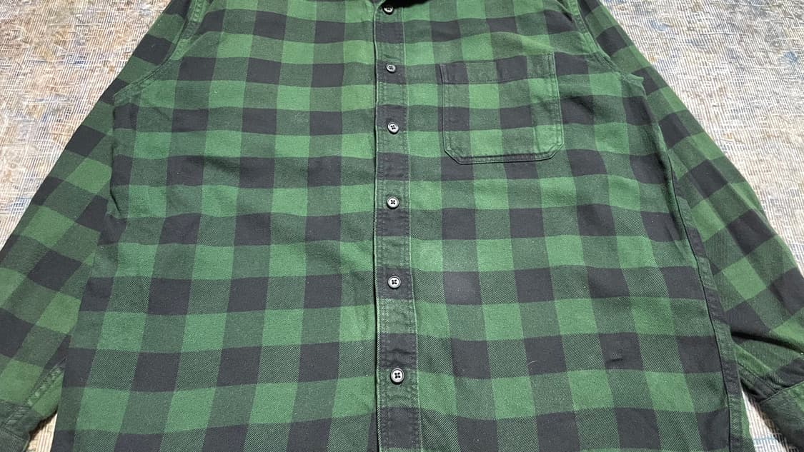 JPN 일본 빈티지 클래식 워크웨어 유니클로 그린 플란넬 체크 셔츠 XL 상품이미지7