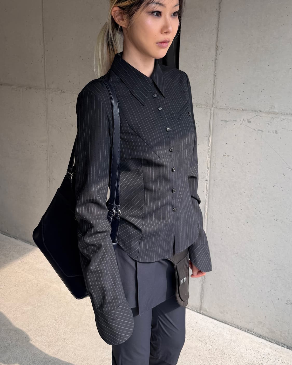 미스치프 슬림 스트라이프 셔츠 블랙 s 상품이미지2