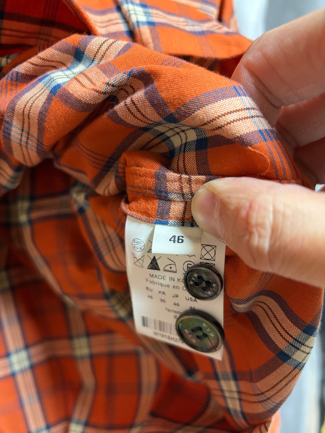 우영미 오버사이즈 체크 셔츠 오렌지 46 상품이미지6