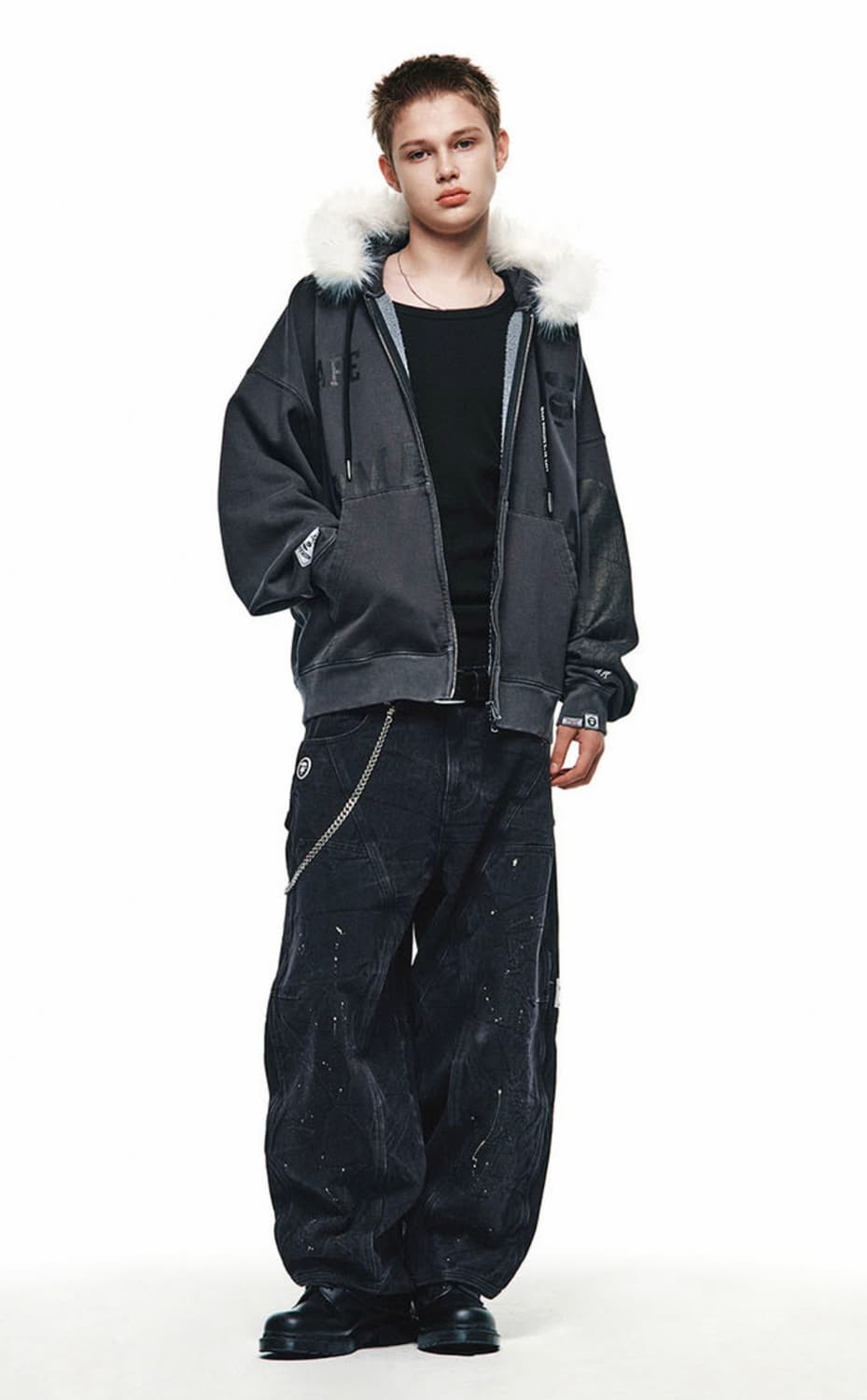 노메뉴얼 x 에이프 후디 차콜 M 새상품 상품이미지2