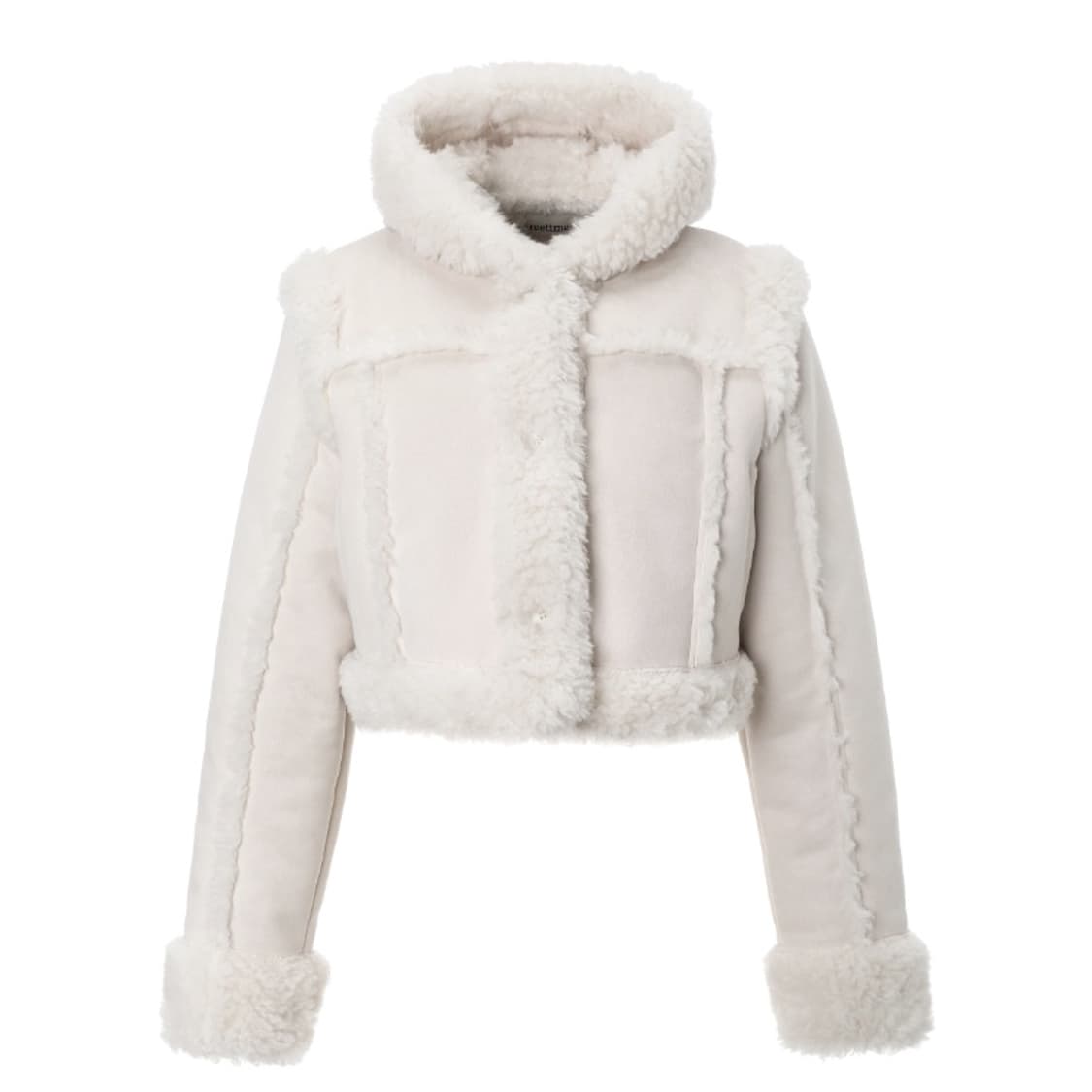 쓰리타임즈 베이비 후디 퍼 코트 무스탕 23fw 아이보리 상품이미지1