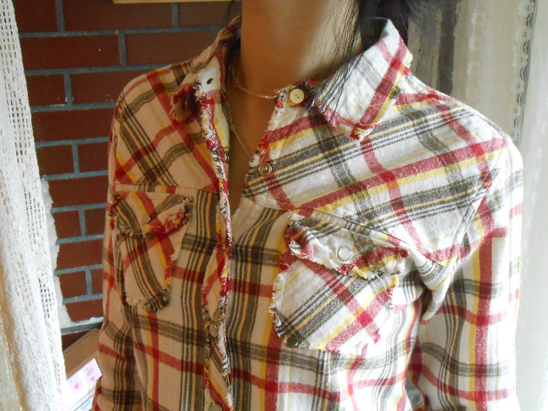 선라이즈 체크 데미지 셔츠 상품이미지2