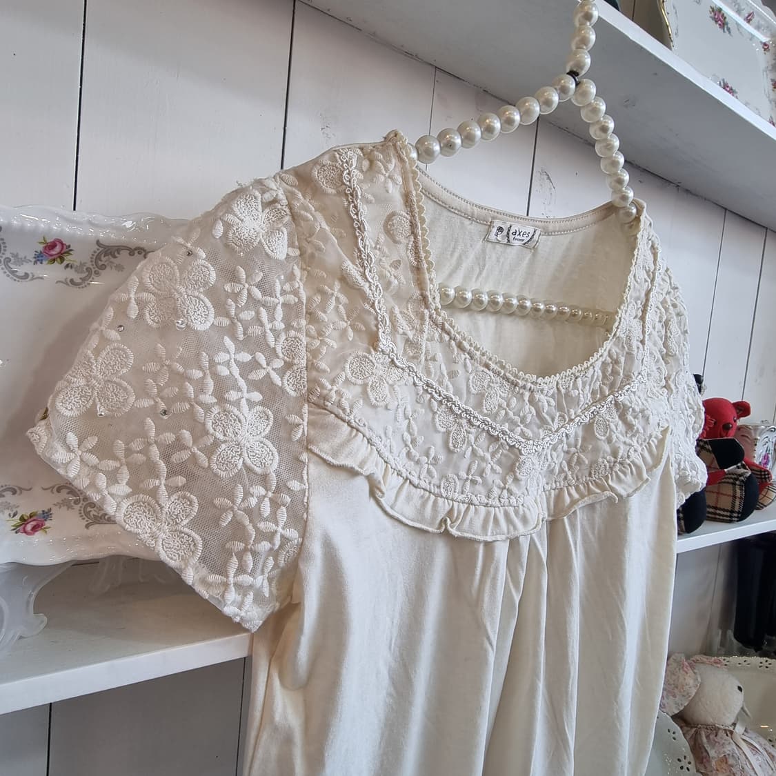 axes 레이스 블라우스 아이보리 반팔 상품이미지3