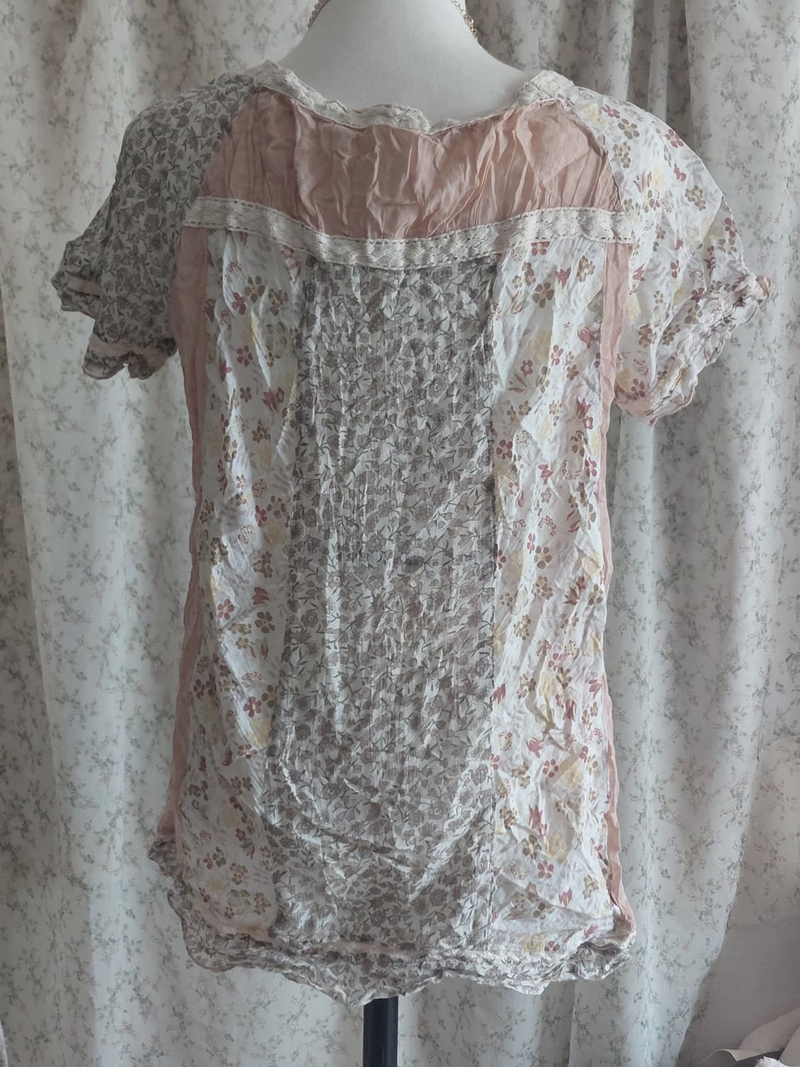 [일본빈티지] 빈티지 플라워 반팔 블라우스 핑크 상품이미지4