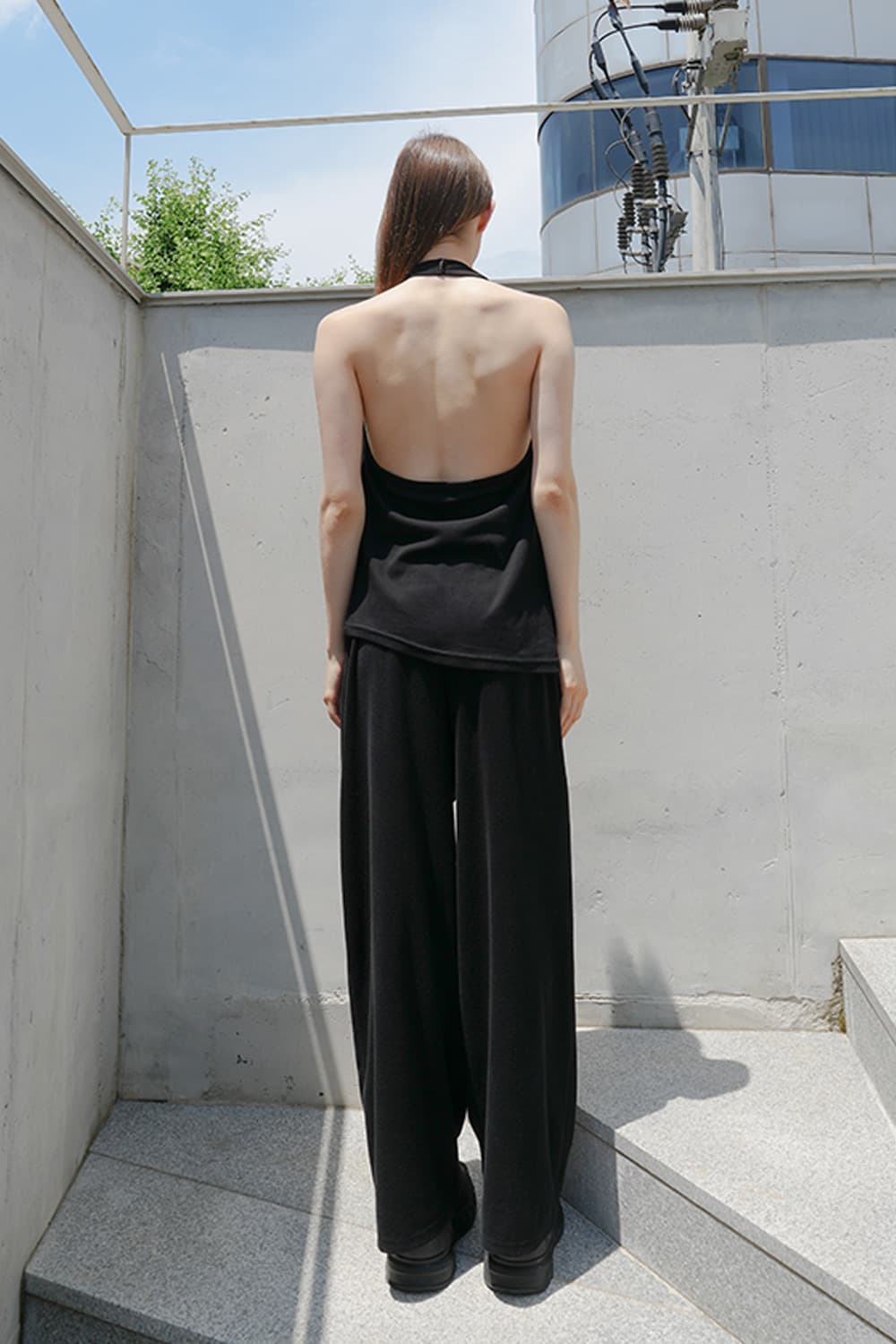 페인추얼 테리 팬츠 와이드핏 바지 스터드 아일렛 블랙 상품이미지2