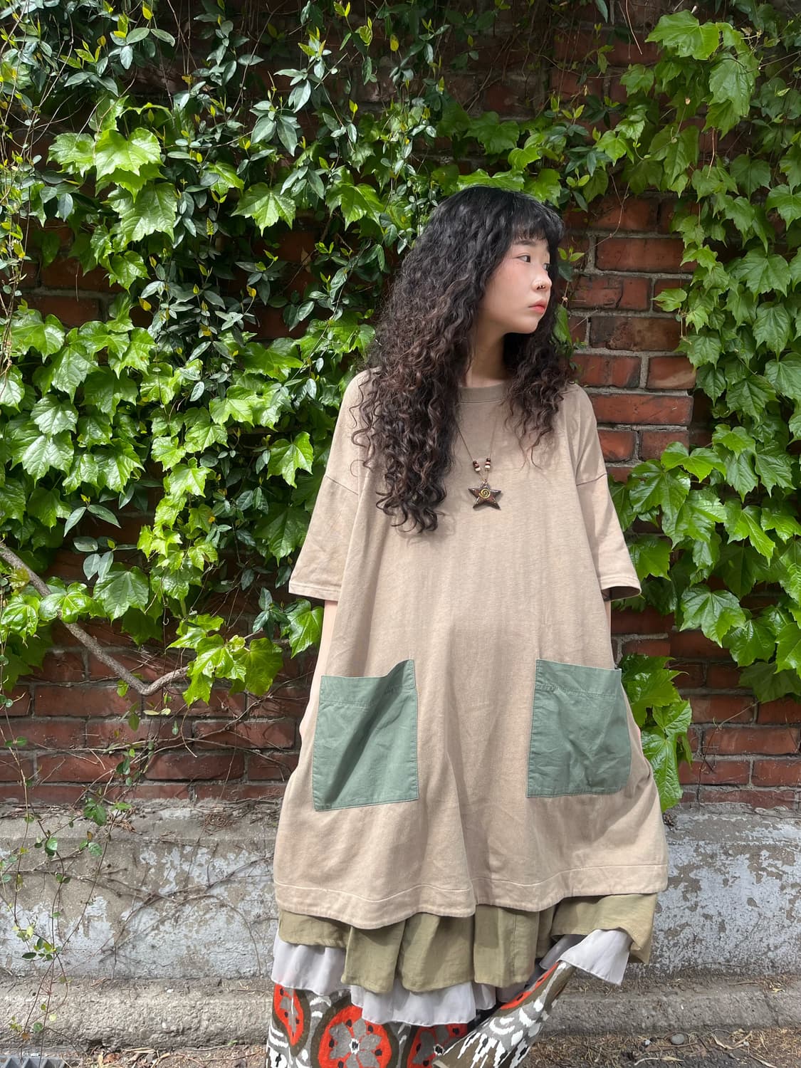 아웃 포켓 포인트 미디 반팔 원피스 상품이미지2