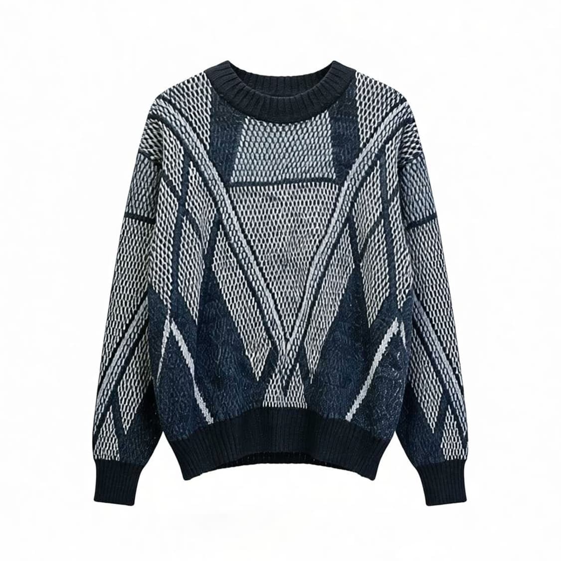 JPN VINTAGE 올오버 V쉐입 패턴 니트 컬러블럭 디테일 상품이미지1