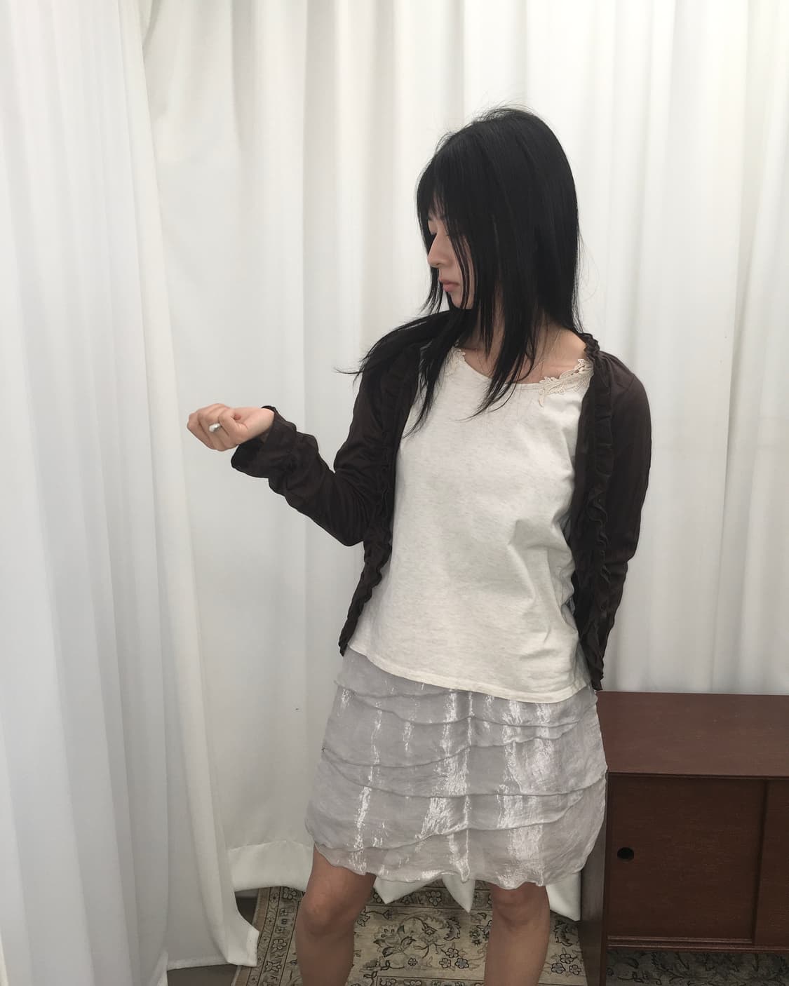 브라운 러플 가디건 상품이미지1