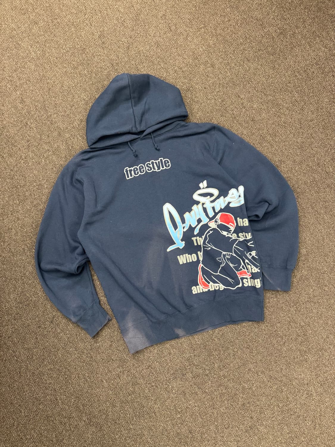 M)DACK DIVE 빈티지 free style프린팅 네이비 후드티 상품이미지3