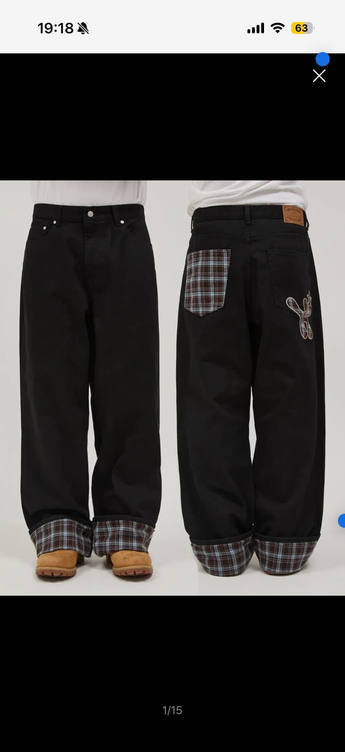 와이케이 체크 아플리케 롤업 코튼 팬츠 블랙 3 상품이미지1