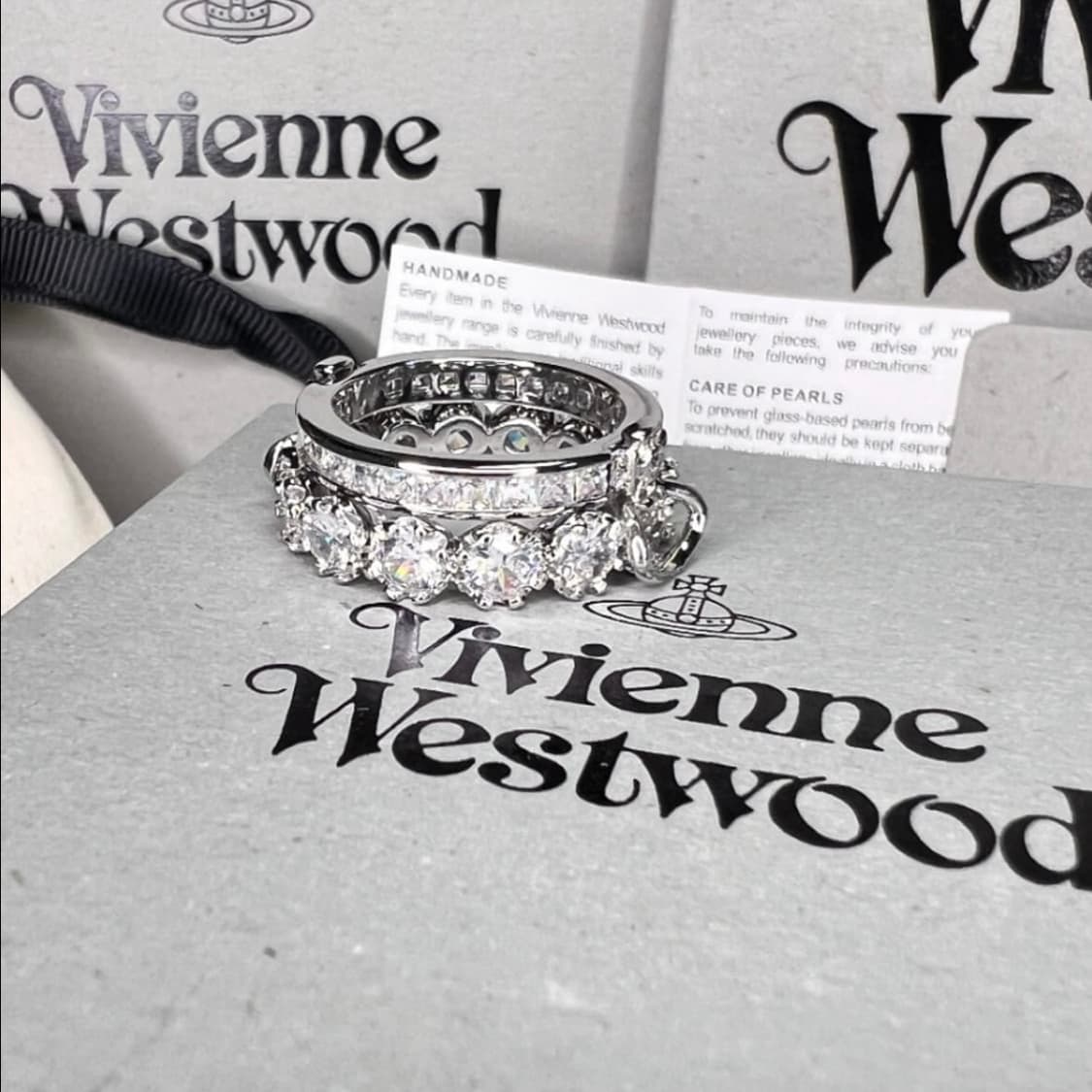 비비안웨스트우드 아카이브 크리스탈 큐빅 orb 2 단 레이어링 반지 상품이미지3