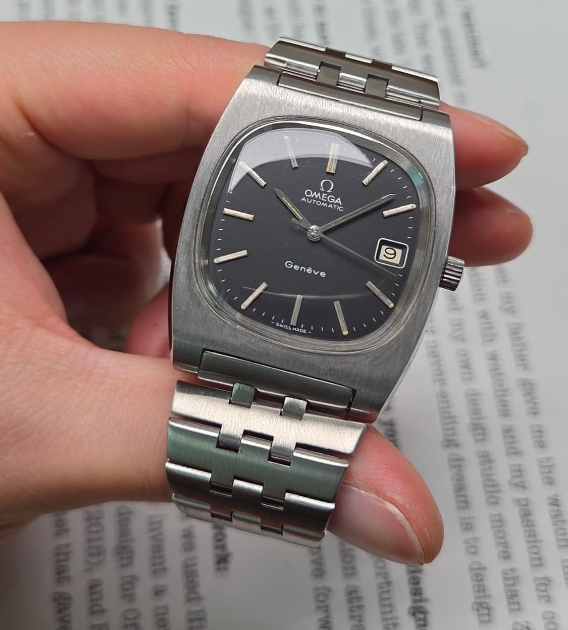 레어] 빈티지 오메가 제네브 테레비 점보 매트블랙 싱글데이트 브레이슬릿  상품이미지3