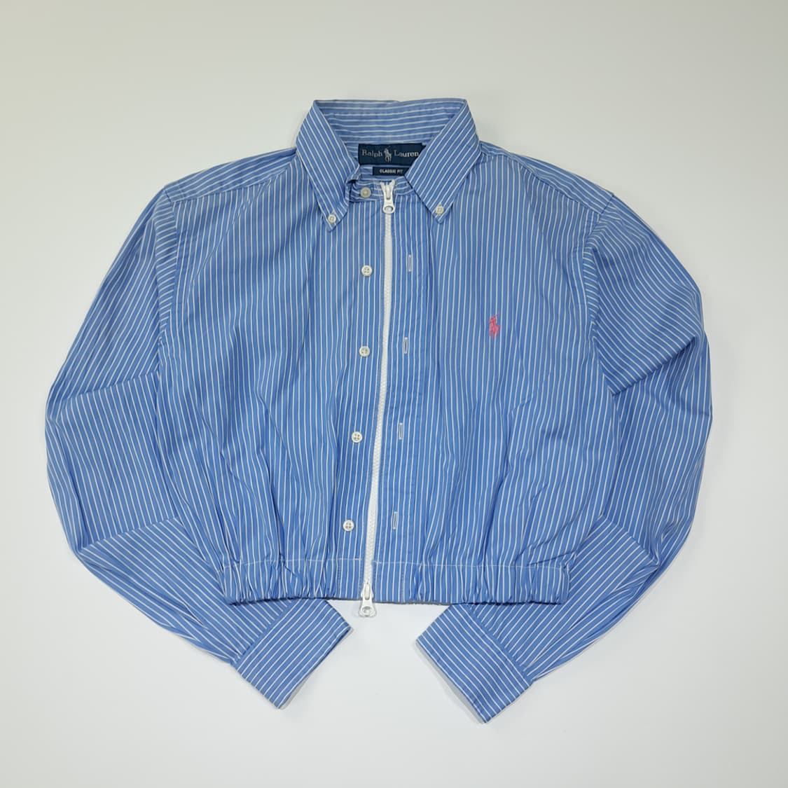 CL749 폴로 리메이크 블루 스트라이프 크롭 집업 셔츠 상품이미지1