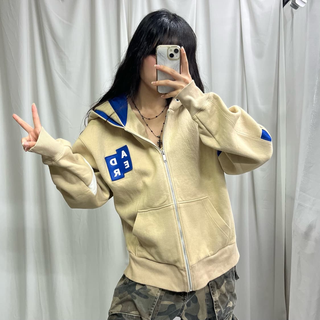 Ader Error beige double hood zip-up 상품이미지1