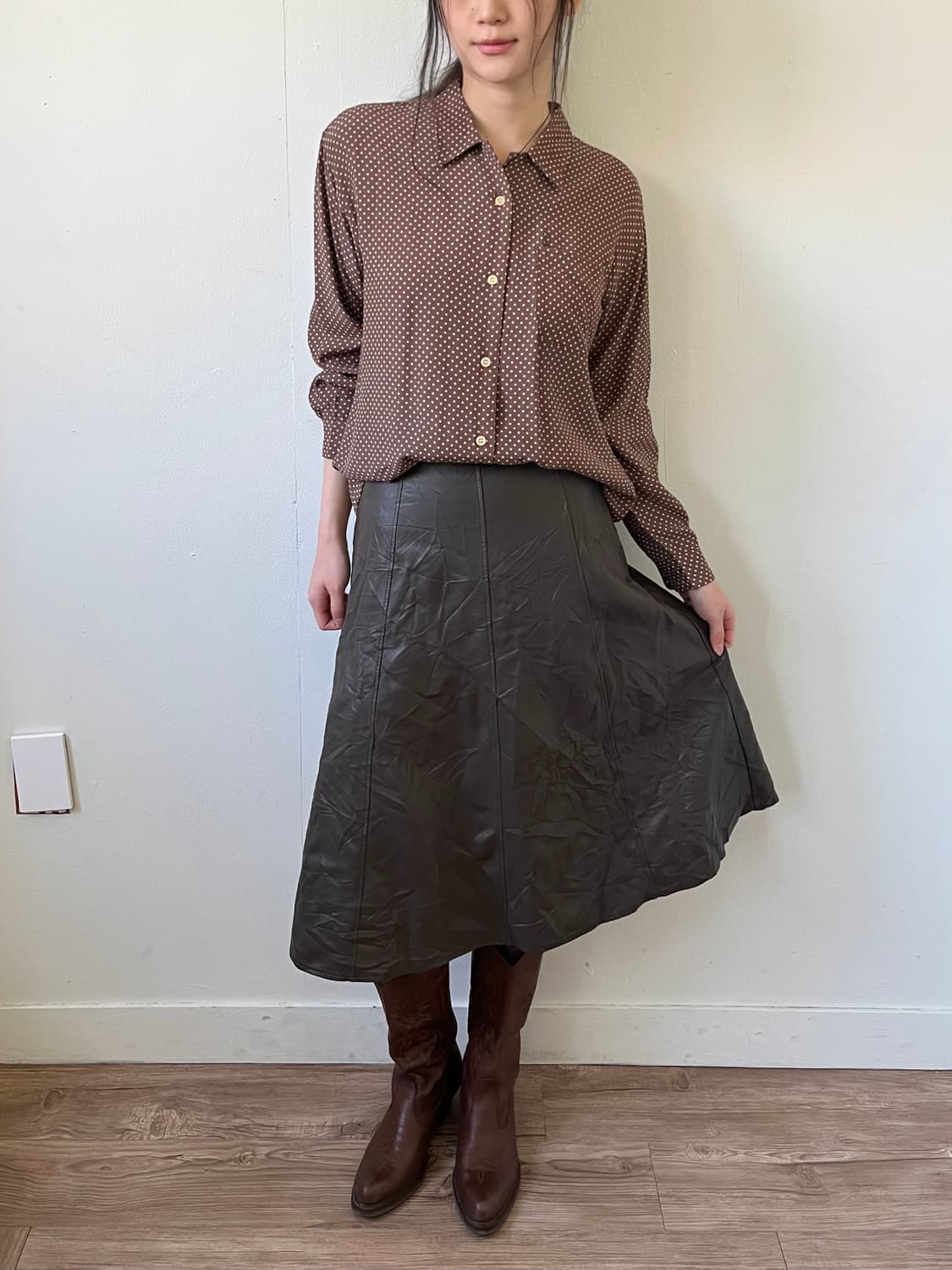 Japan vtg 페이크 레더 스커트 상품이미지3