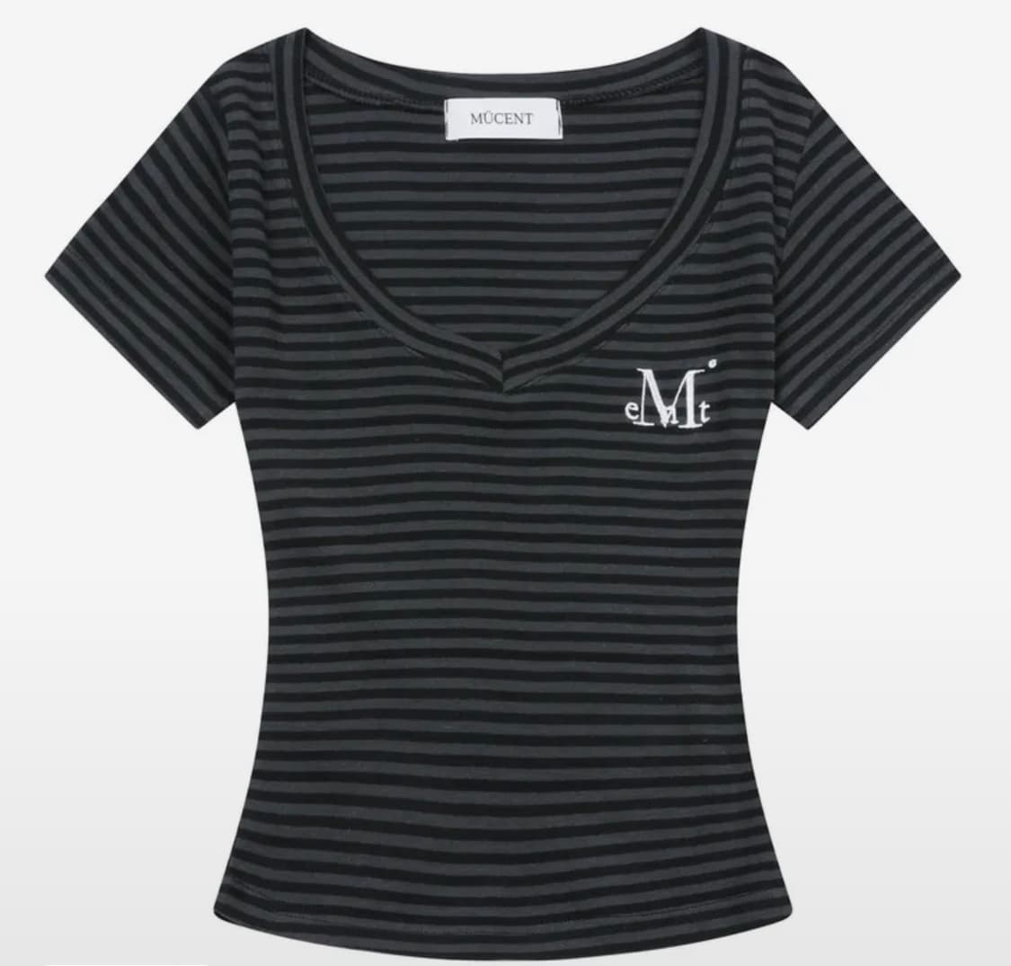 무센트 브이넥 스트라이프 반팔 티 상품이미지1