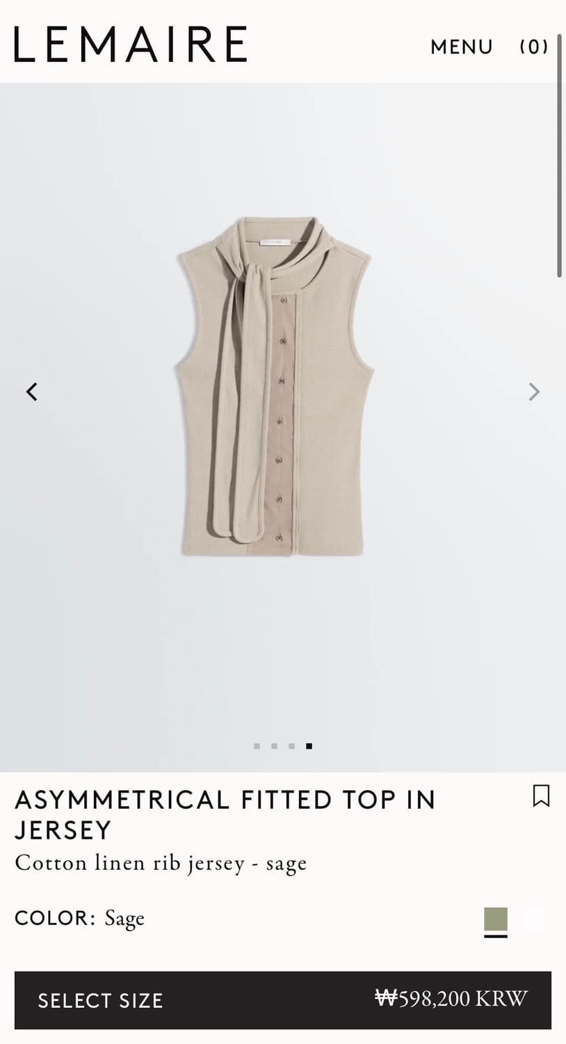 [XS,S,M]르메르 26ss 스카프 슬리브리스 니트 탑/세이지 상품이미지5