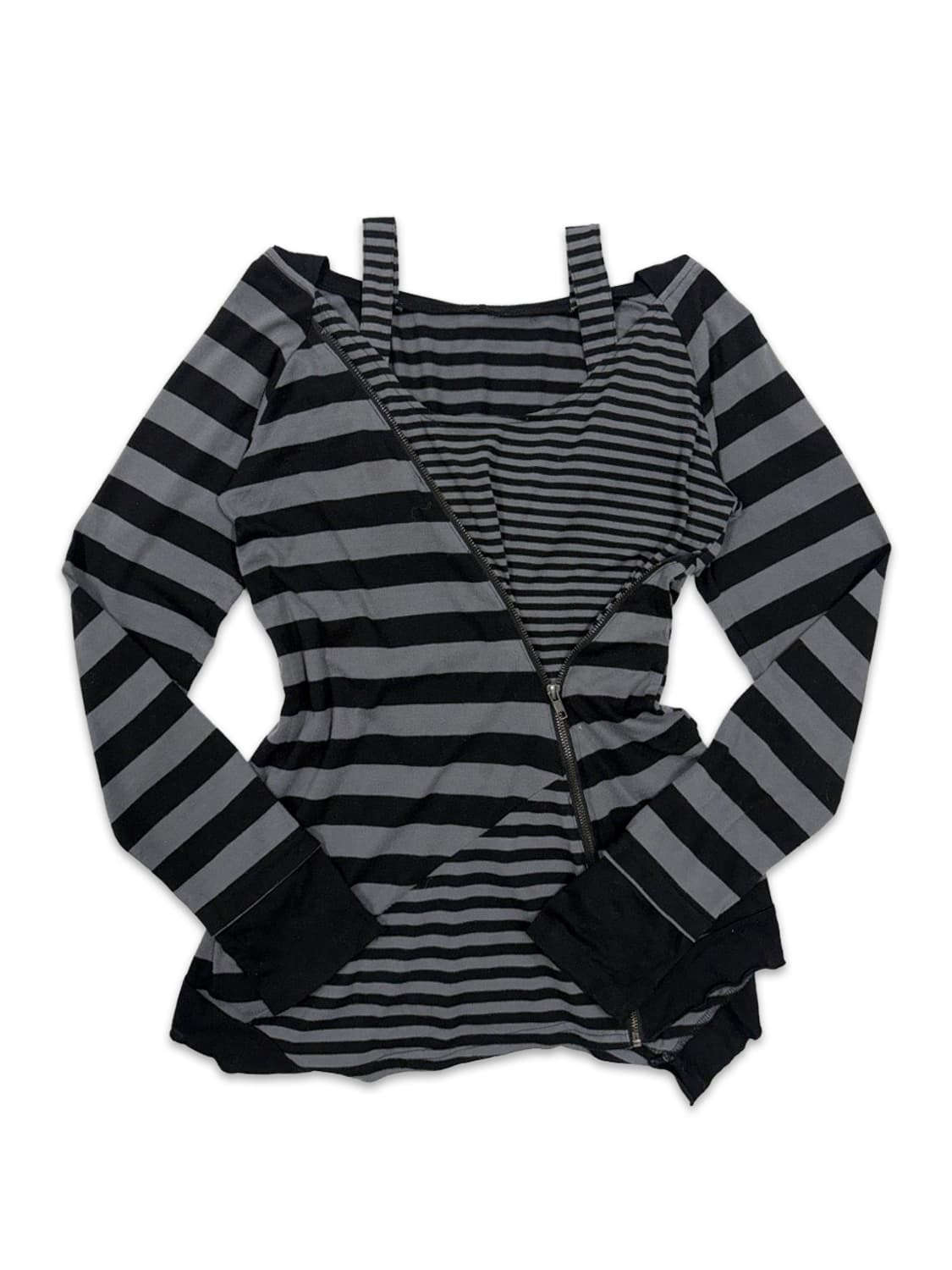 빈티지 스트라이프 언벨런스 펑크 집업 후드 상품이미지1