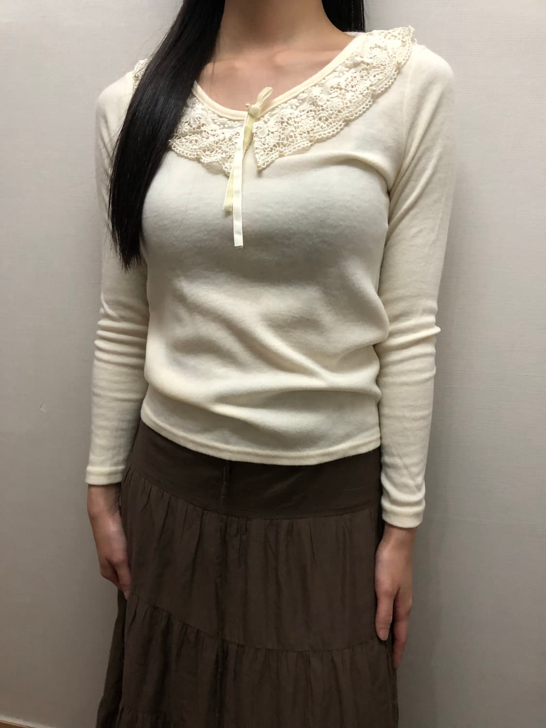 빈티지 아이보리 레이스 카라 티셔츠 상품이미지5