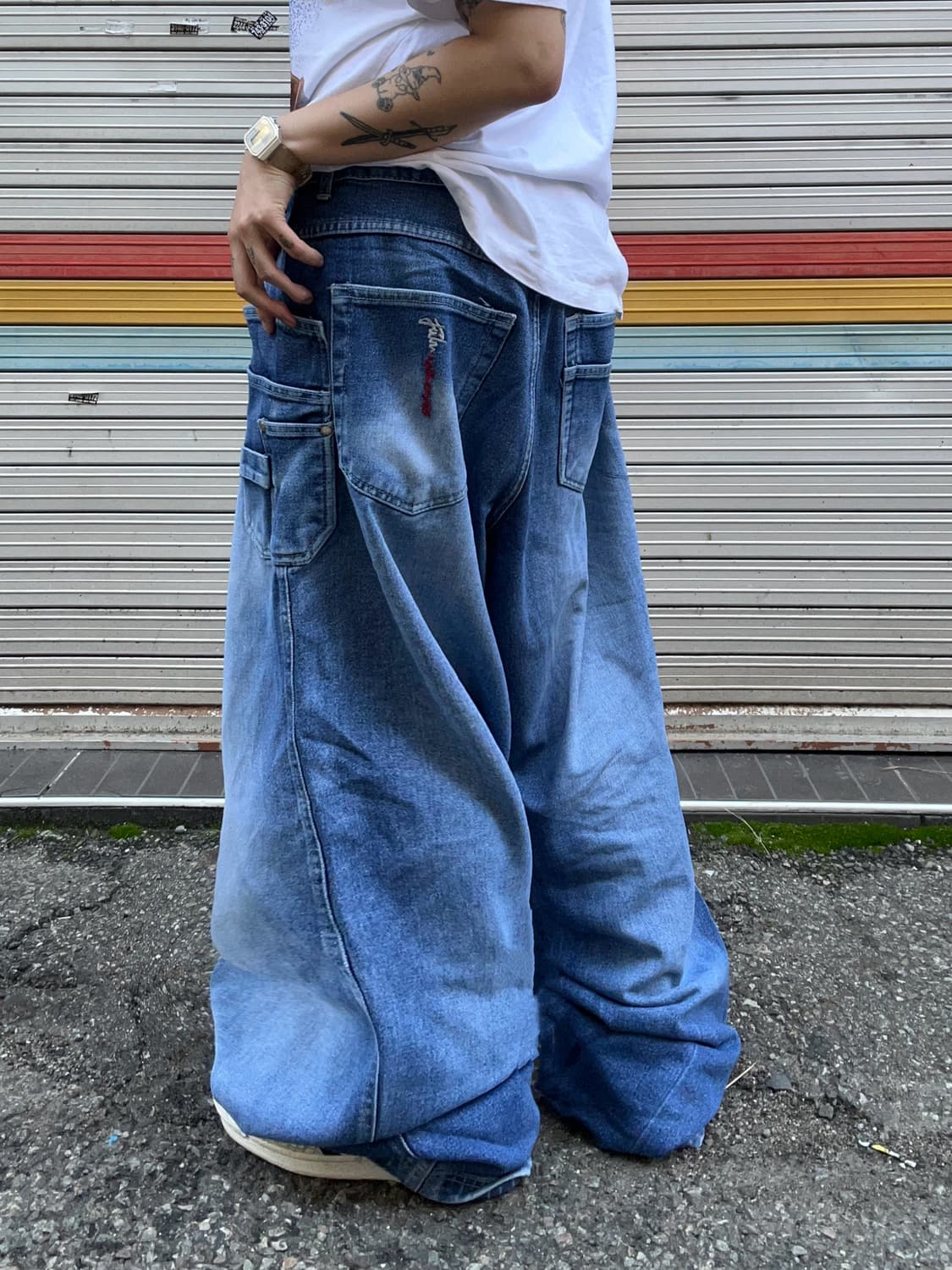 90s FUBU 올드스쿨 중청 워싱 힙합와이드팬츠 상품이미지1
