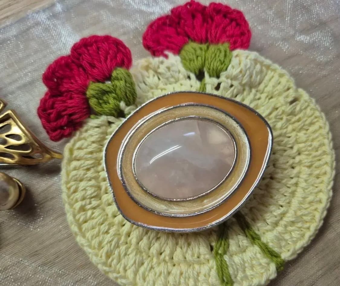 Vintage)80년대 C.S for Avon 로즈쿼츠스톤 브로치겸팬던트 상품이미지1