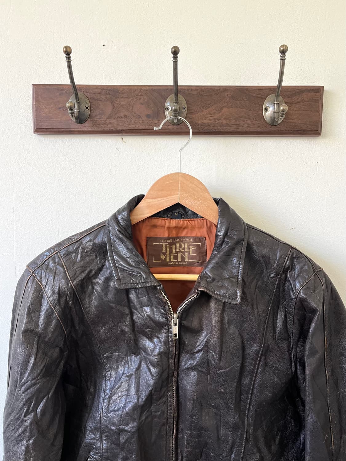 90‘s THREE MEN 브라운 레더자켓 상품이미지2
