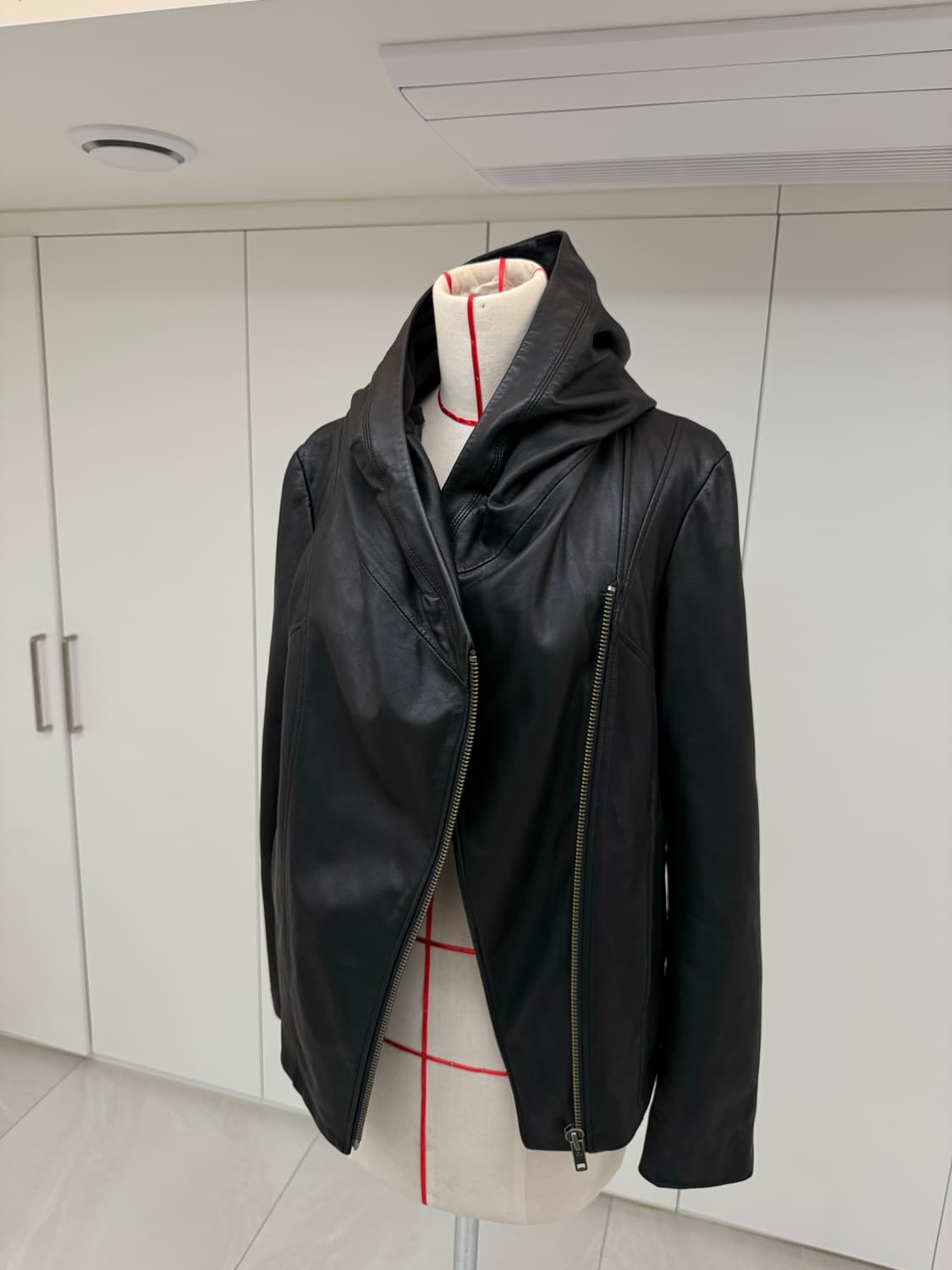 헬무트랭 블랙 양가죽 집업 후드 가죽 자켓 L 상품이미지1