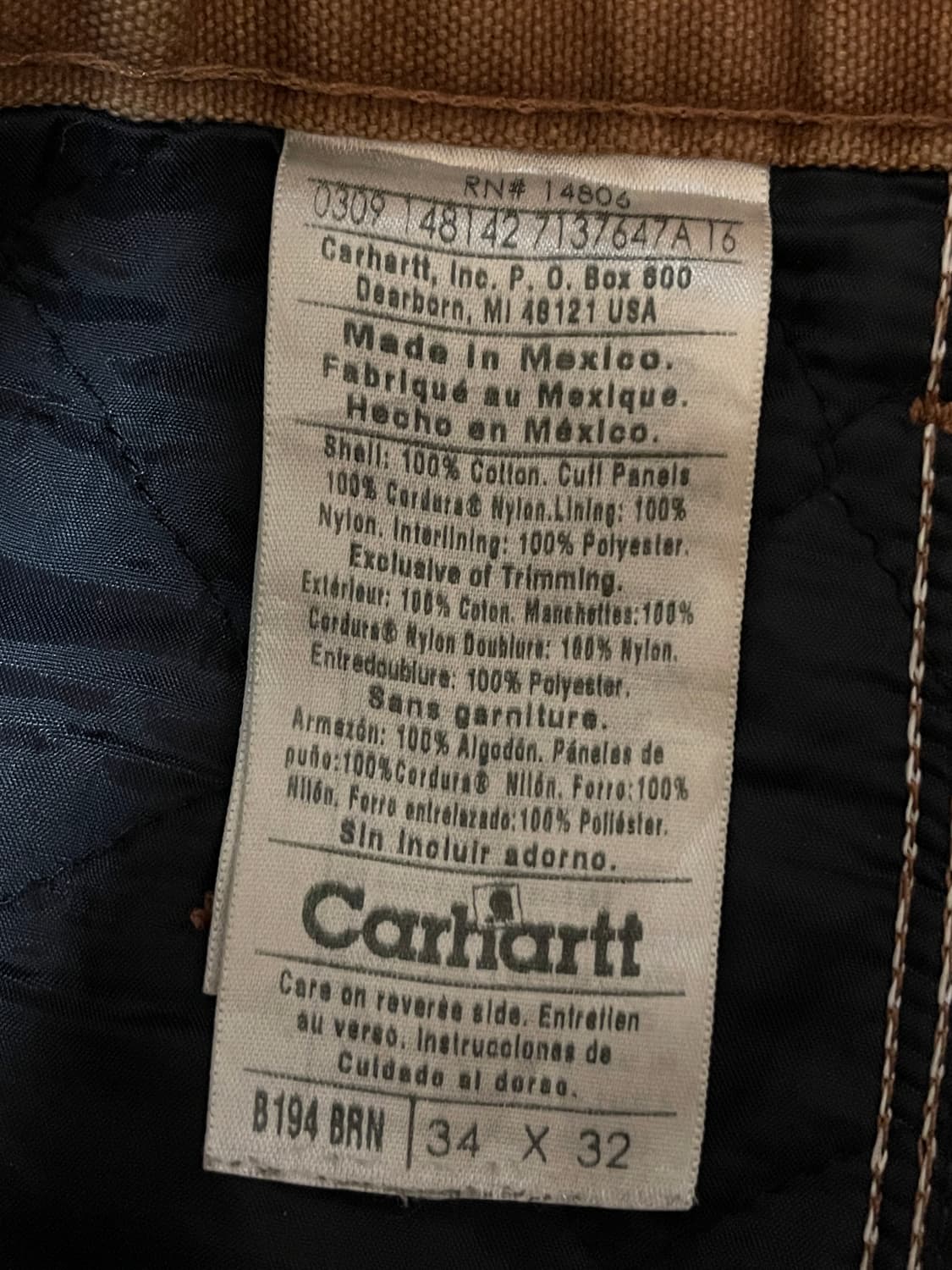 칼하트 더블니 워크팬츠 퀄팅 안감 상품이미지5