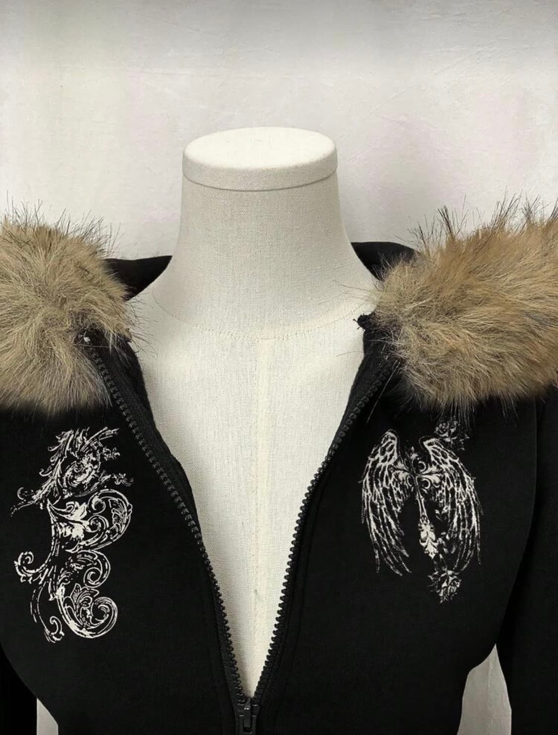 갸루 고스펑크 프린팅 퍼 후드집업 상품이미지3