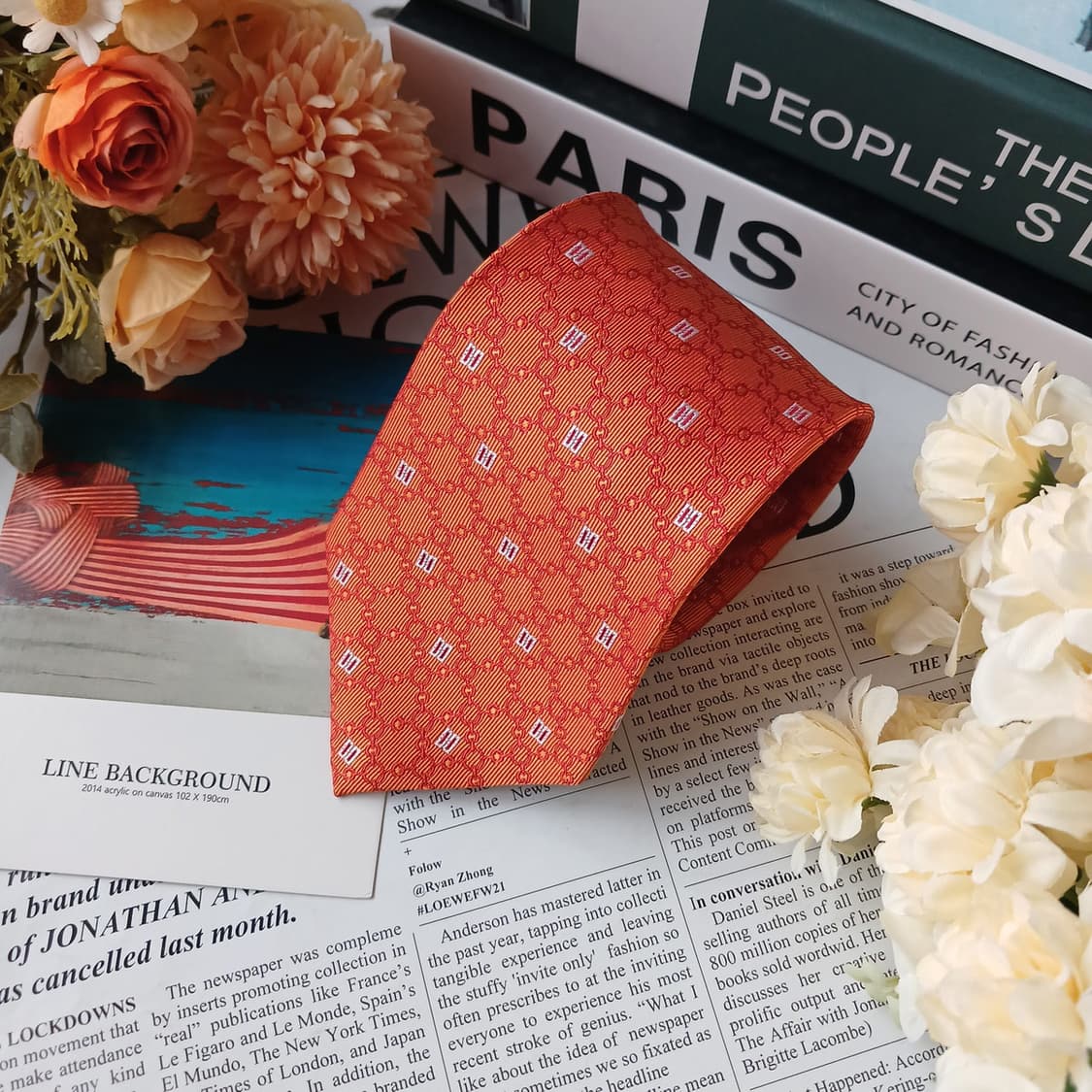 DAKS 닥스 넥타이 오렌지 로고 패턴 S~A+등급 E897 상품이미지2