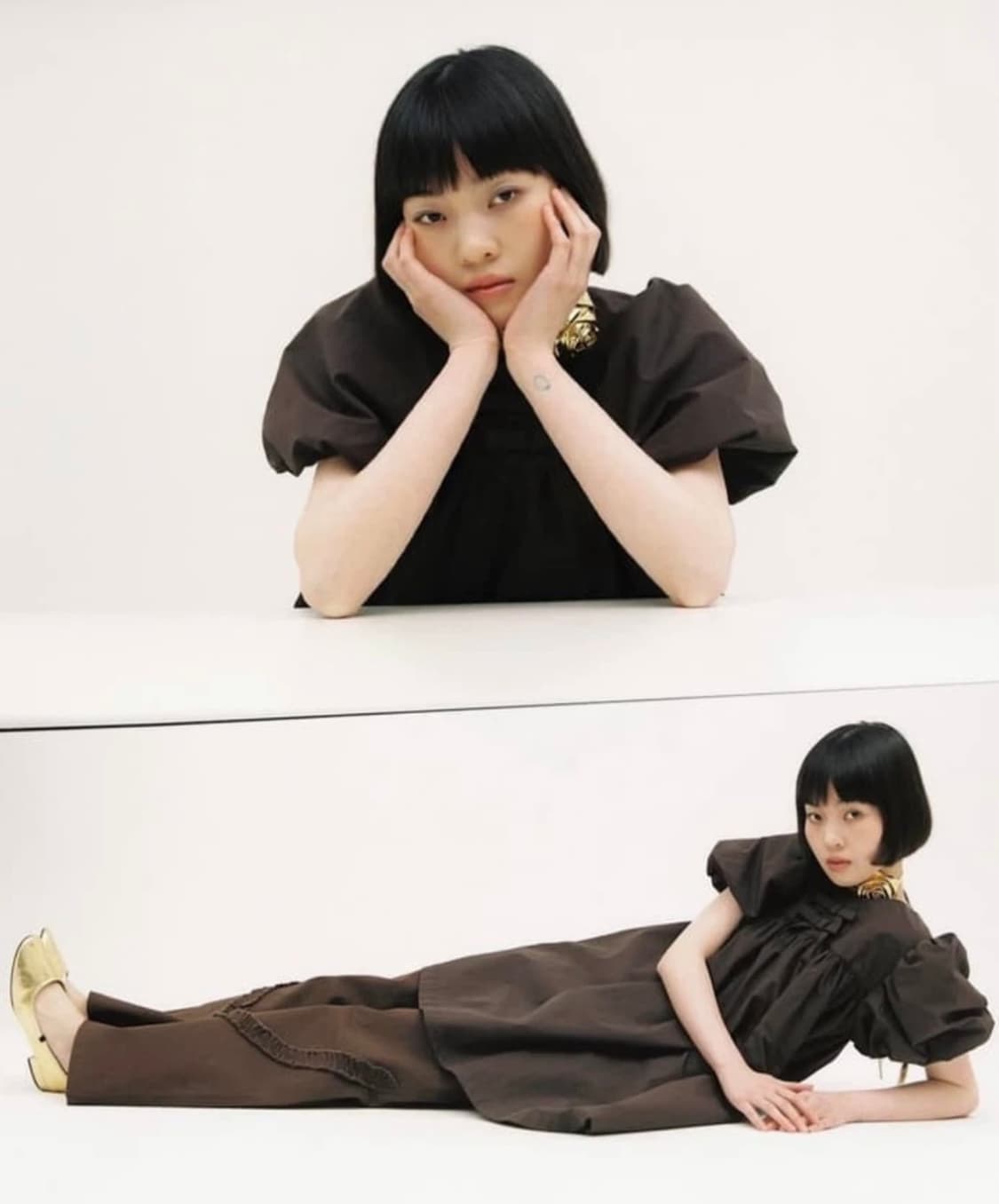 생긴스튜디오 코튼 레이스 와이드 팬츠 브라운  상품이미지1