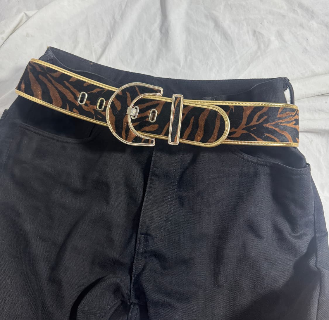 빈티지 애니멀 패턴 골드 라인 벨트 상품이미지1