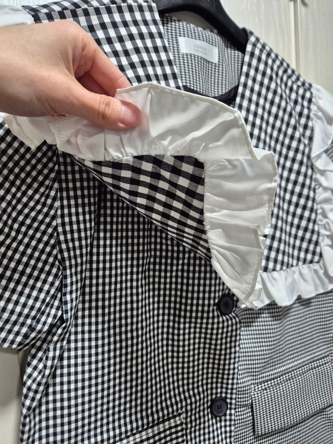 (세일)(새상품)DINT 딘트 체크 프릴 케이프 자켓 상품이미지6