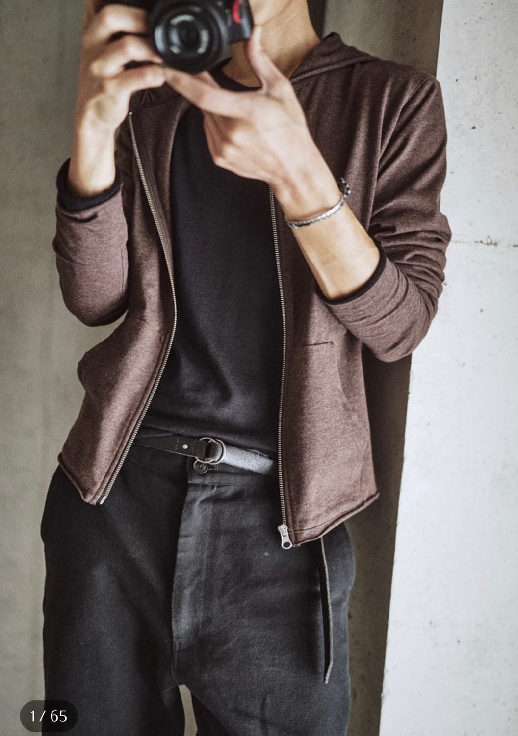 모노프리베 textured zip up-브라운 1사이즈 상품이미지1