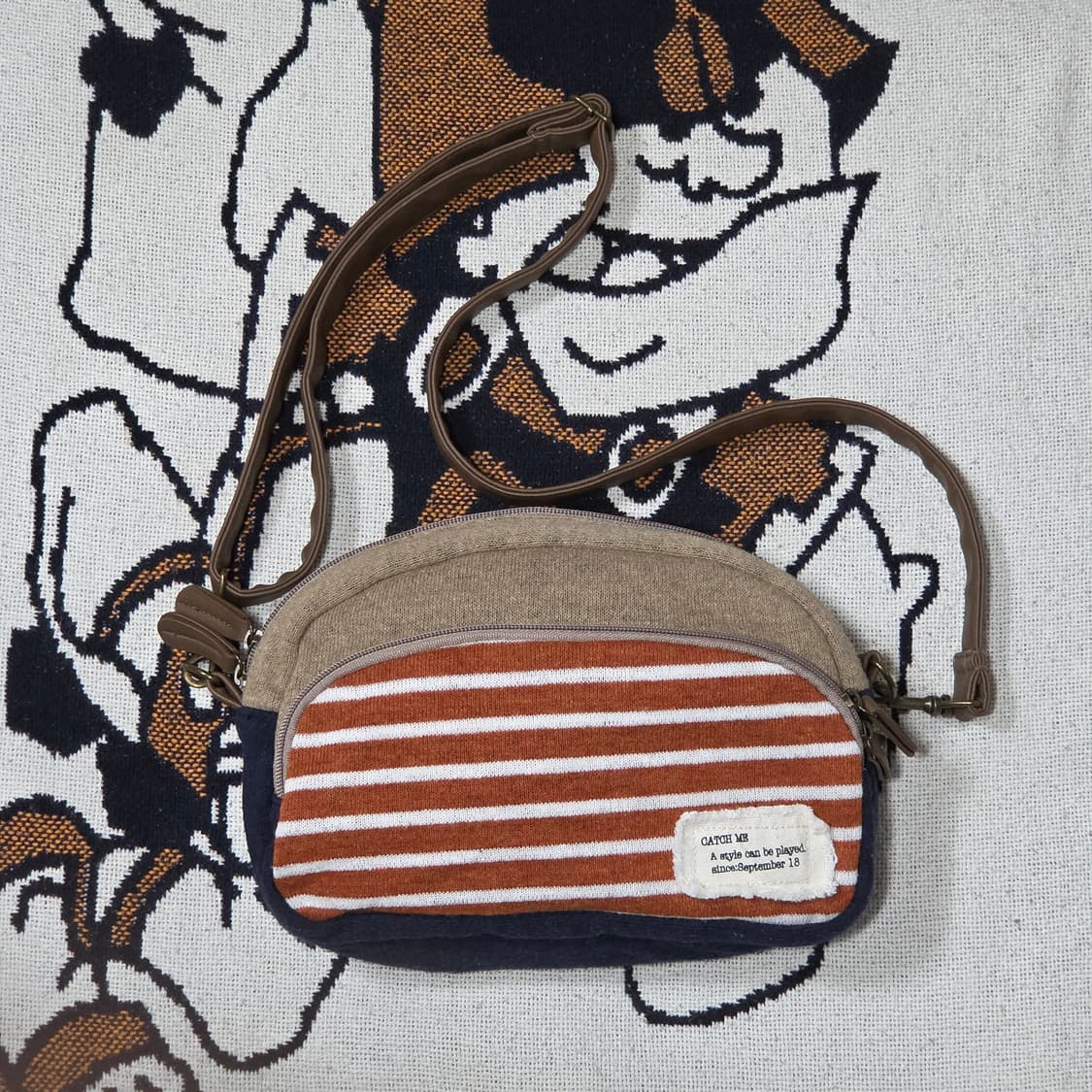 JPN 빈티지 모리걸 스트라이프 미니 크로스백 상품이미지1