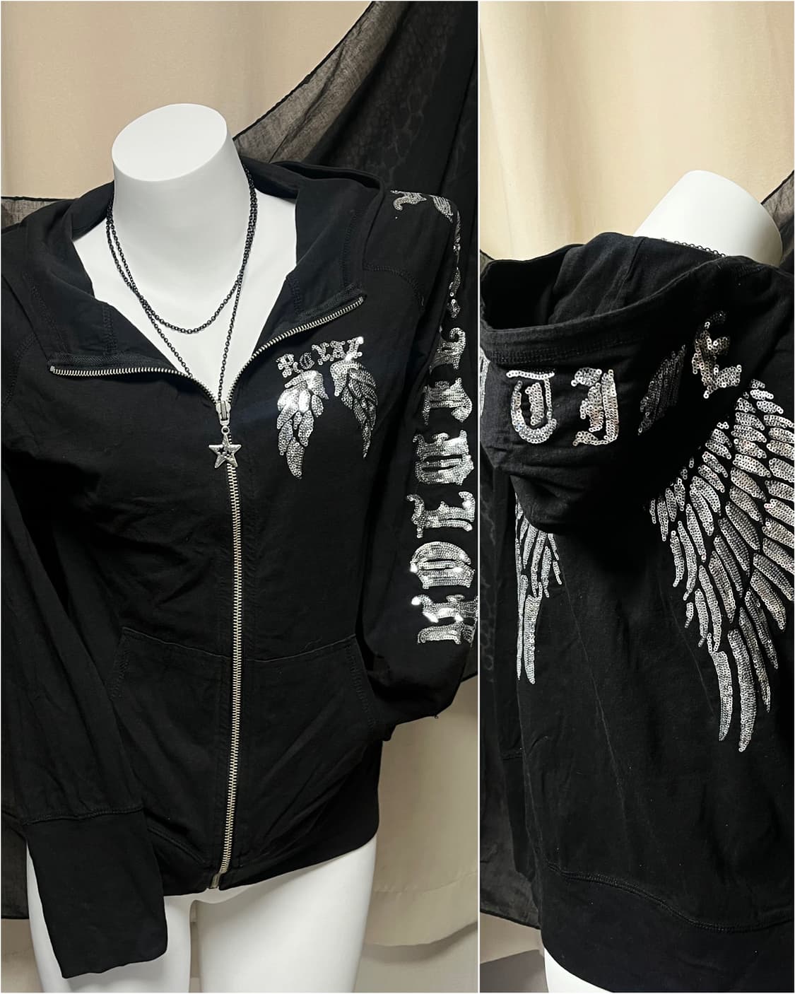 Punk wings lettering hooded zip-up M 상품이미지1