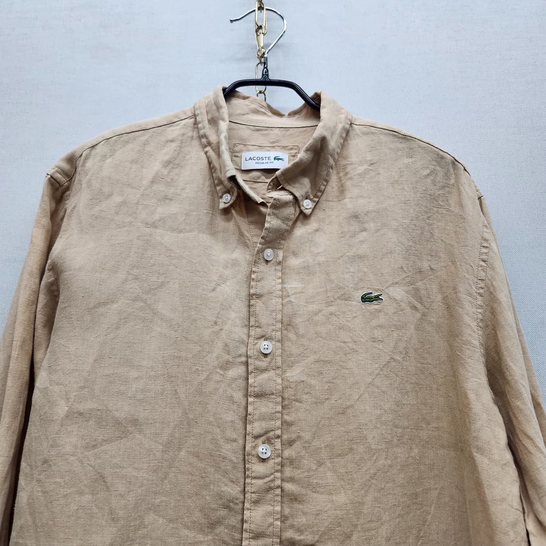 라코스테 로고 린넨100% 베이지 셔츠 40(L) 상품이미지2