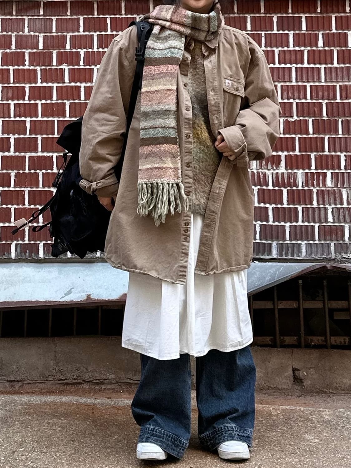 칼하트 셔츠 자켓 그라데이션 니트 레이어드 스커트 코디세트 상품이미지1