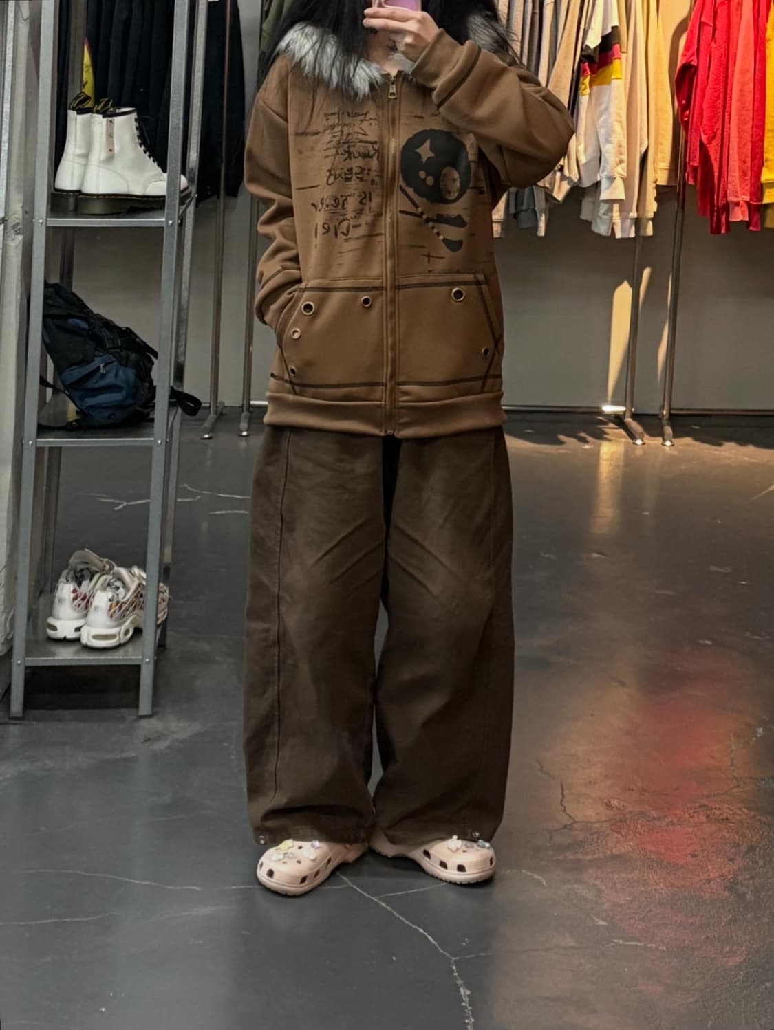 빈티지 y2k 해골 털 후드집업 A2992 상품이미지1