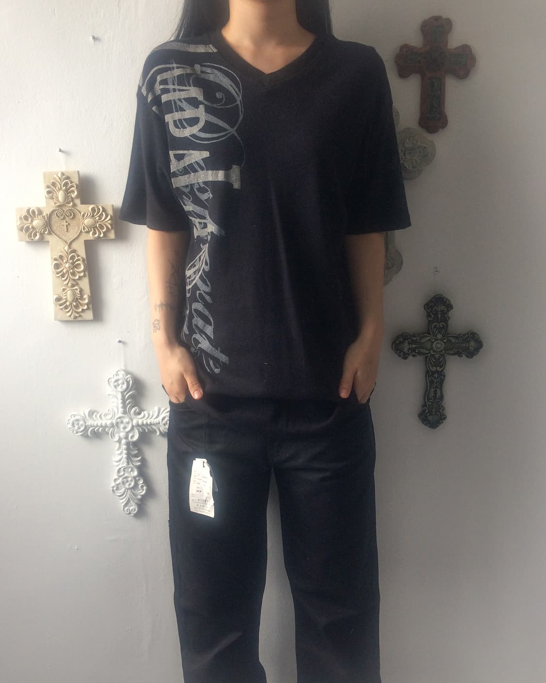 Lettering printing ribbed t shrit 상품이미지1