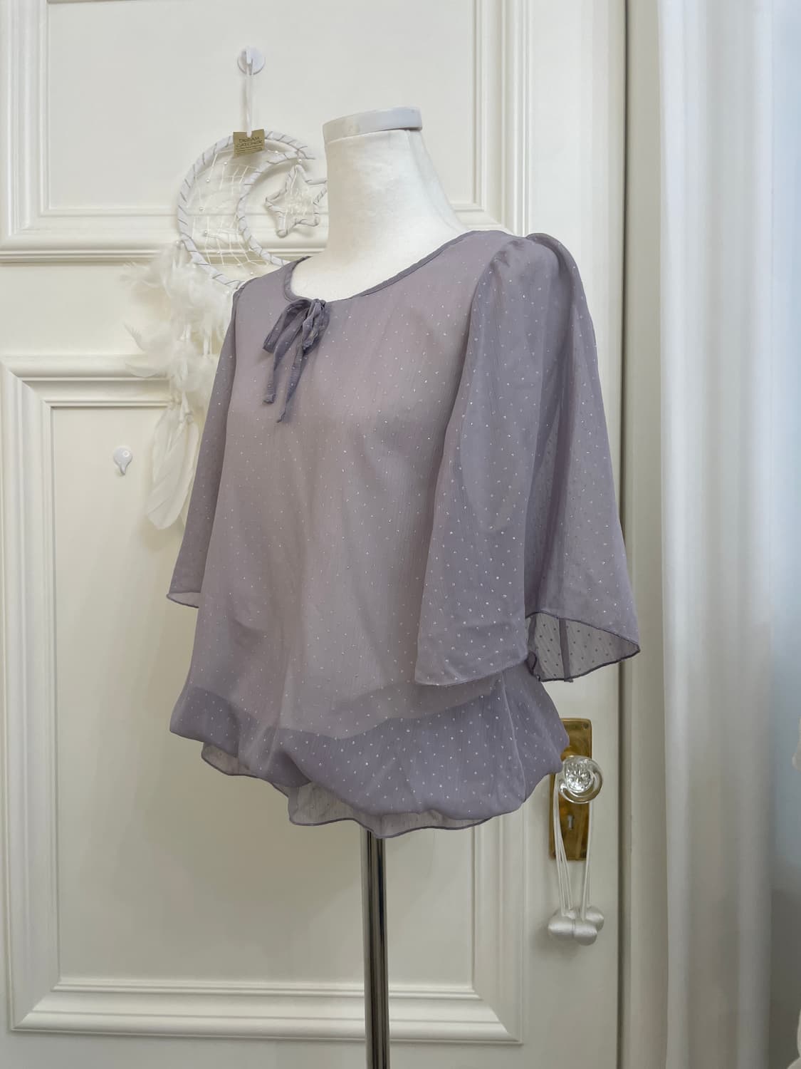dark lavender silver dot lovely blouse 상품이미지2