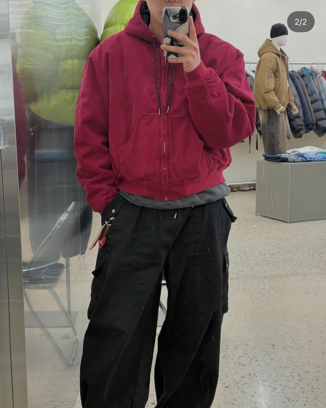 (남여 공용)새상품 빈티지 레드 패딩 후드 집업 상품이미지2