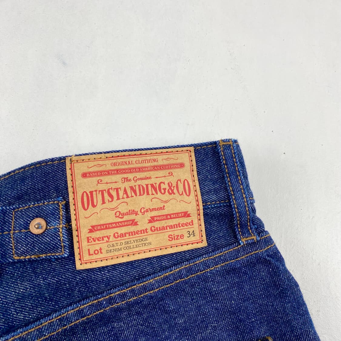 아웃스탠딩 레드 스티치 신치백 셀비지 데님 진 (34) 상품이미지6