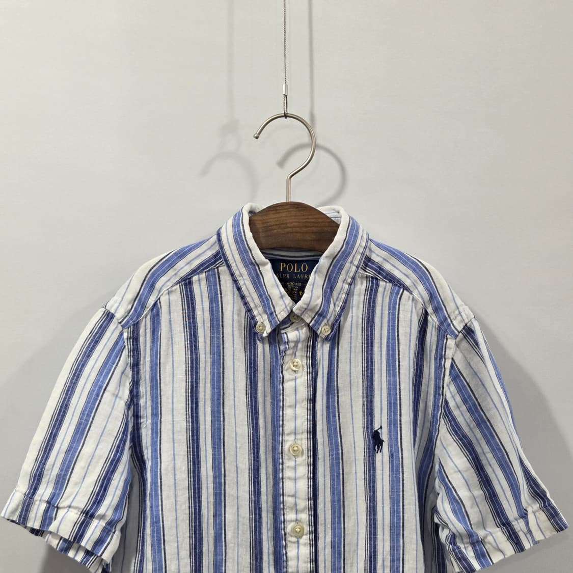 폴로랄프로렌 키즈 버튼다운 스트라이프 린넨 반팔셔츠 M/10/12 상품이미지2