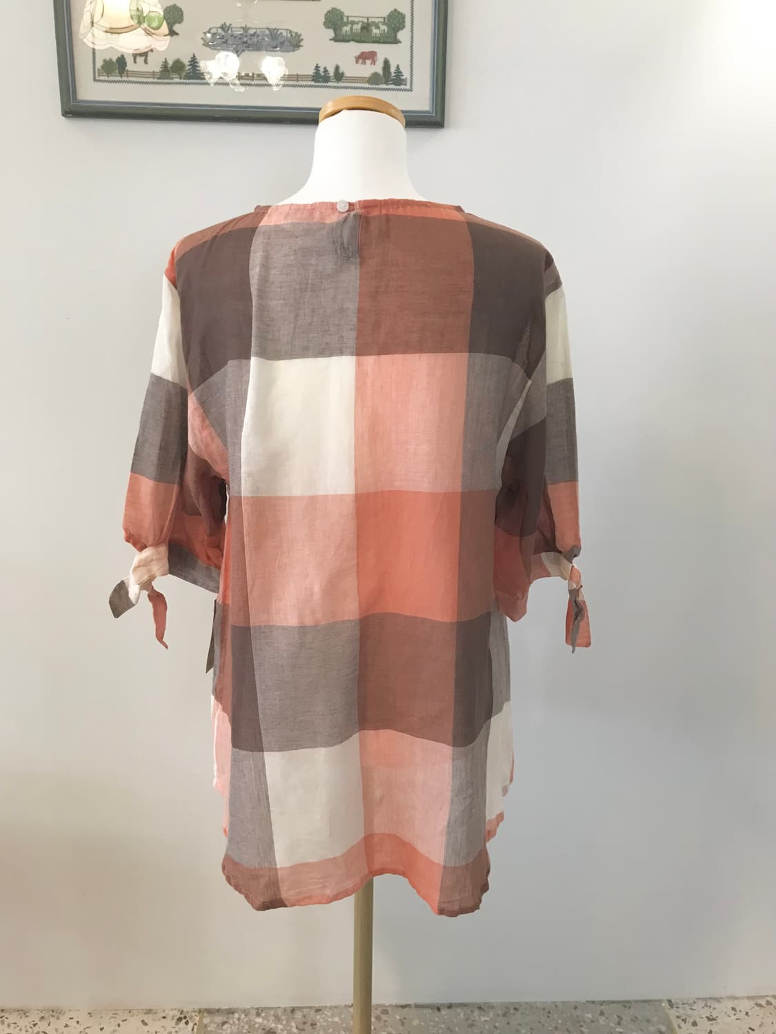코지 모리걸 오렌지 체크 반소매 블라우스  상품이미지2