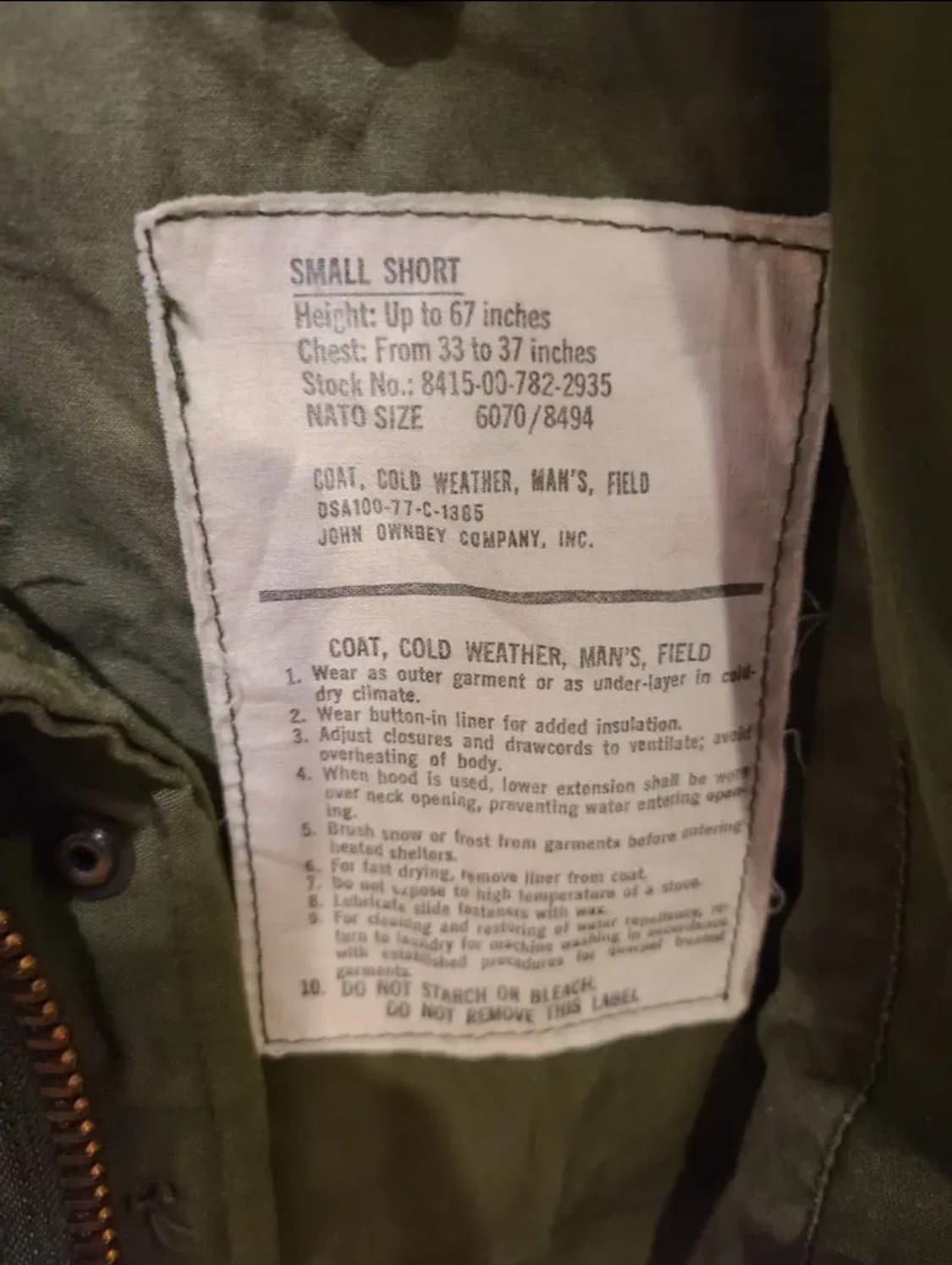 70년대 M65 필드자켓 SMALL-SHORT 상품이미지5