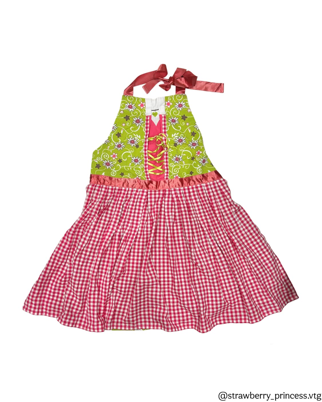 딸기체크 에이프런 원피스 일본 빈티지 상품이미지3