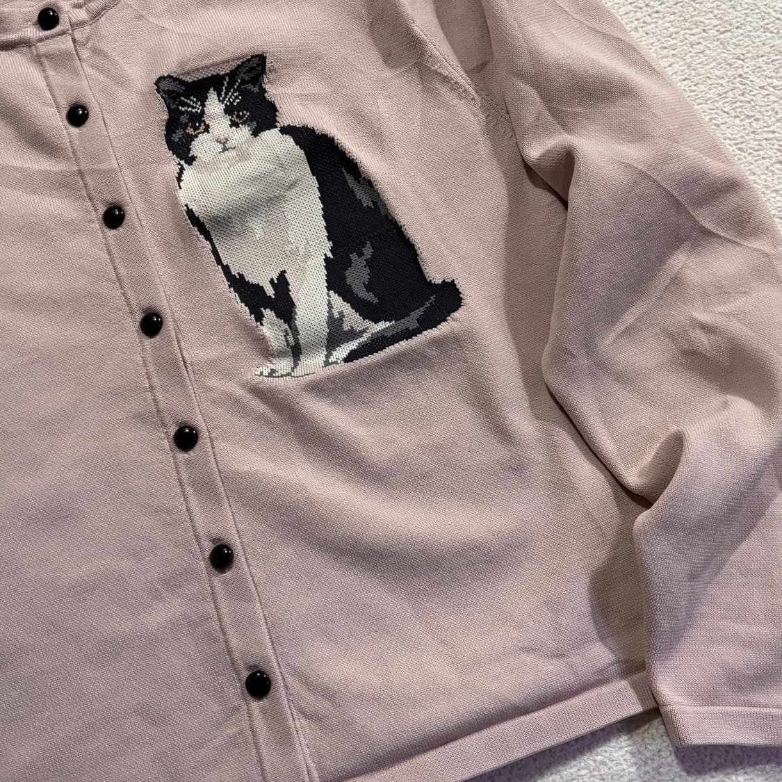 일본빈티지 하구미 모리걸 핑크 고양이 니트가디건 상품이미지4